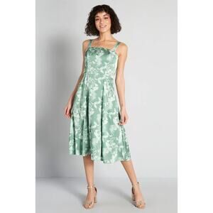 Hutch x ModCloth Tie-Back Midi Fit & Flare Green Floral Satin Dress Size 26